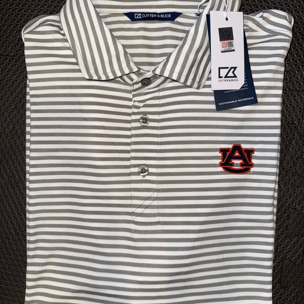 Cutter & Buck Gray Striped Men's Auburn Golf Polo Shirt - new with tags